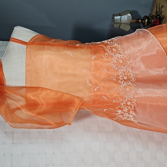 Dress Size 14- Formal Sheer Apricot Color  Embellished Dress - Picture 2 of 8